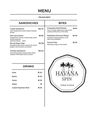 Menu photo 3 Havana Spin Cary, NC
