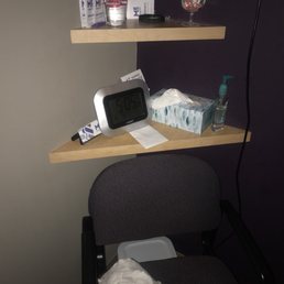 Room was filthy, Contained previous clients tip, some mesh bag on chair, and her water from lunch in a cup that is easily spilled. Room was filthy, Contained previous clients tip, some mesh bag on chair, and her water from lunch in a cup that is easily spilled.