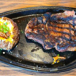 Espresso Butter Ribeye and loaded baked tater. Espresso Butter Ribeye and loaded baked tater.