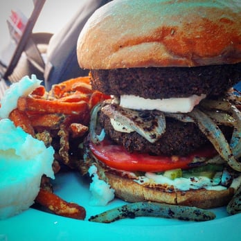 Shish - The rare (but amazing) Leo Burger version of the Falafel burger with a side of sweet potato fries and homemade garlic sauce - Middle Eastern Near Me - Saint Paul, Minnesota Shish - The rare (but amazing) Leo Burger version of the Falafel burger with a side of sweet potato fries and homemade garlic sauce - Middle Eastern Near Me - Saint Paul, Minnesota