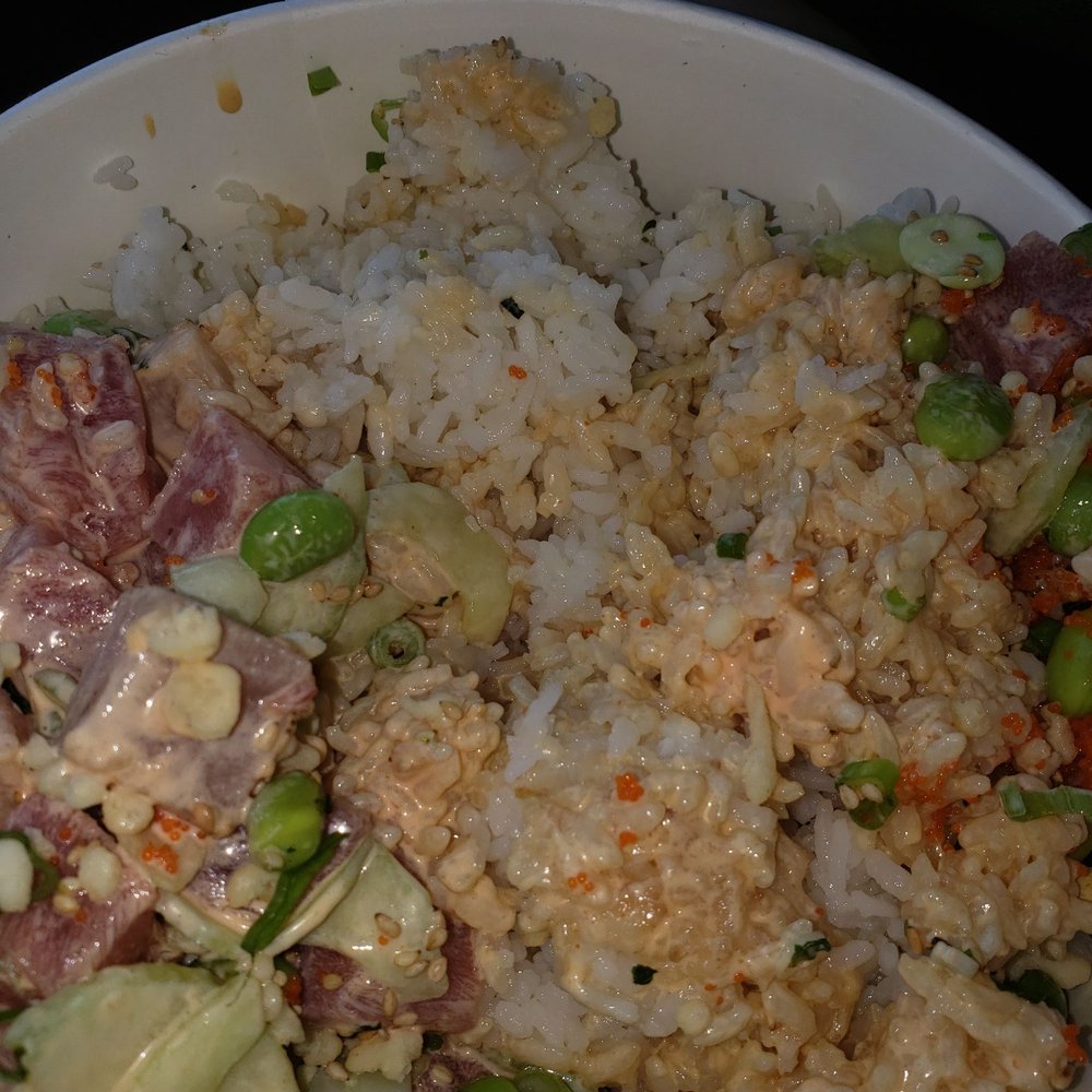 Wicked Poke - Huge bowl of rice... I asked for about 1/4th of this - Poke Near Me - Oceanside, California Wicked Poke - Huge bowl of rice... I asked for about 1/4th of this - Poke Near Me - Oceanside, California