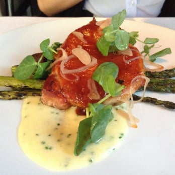 One Restaurant - Boneless pork rack - BBQ sauce, soft polenta, grilled asparagus, roasted mushrooms, sweet pickled shallots - Canadian (New) Near Me - Toronto, Ontario One Restaurant - Boneless pork rack - BBQ sauce, soft polenta, grilled asparagus, roasted mushrooms, sweet pickled shallots - Canadian (New) Near Me - Toronto, Ontario