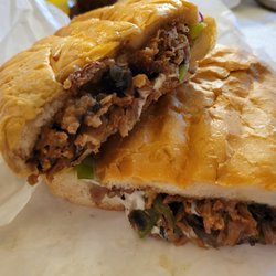 The Works cheesesteak sandwich