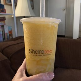 Peach Peach Tea Ice Blended with Lychee Jelly and Pearl Boba