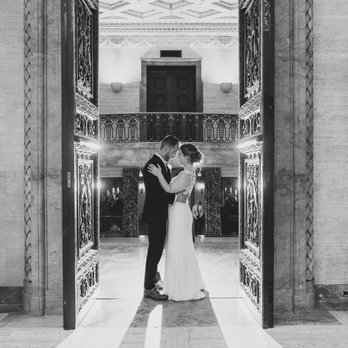 La Bella Moda - Bride and groom; Pronovias Drail wedding gown - Women's Clothing Near Me - Conshohocken, Pennsylvania