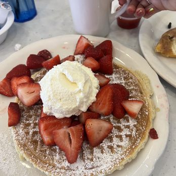 Original Pancake House - Waffles topped with Strawberries and Whipped Cream (tip: strawberry sauce on the side) - Breakfast & Brunch Near Me - Redondo Beach, California Original Pancake House - Waffles topped with Strawberries and Whipped Cream (tip: strawberry sauce on the side) - Breakfast & Brunch Near Me - Redondo Beach, California