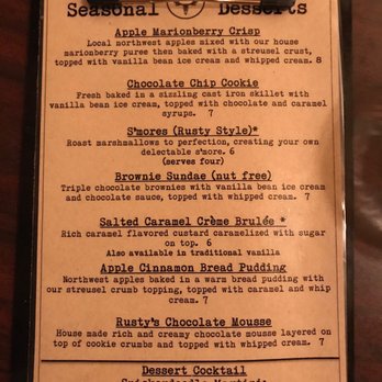 Rusty Moose - Dessert menu - American Near Me - Spokane, Washington