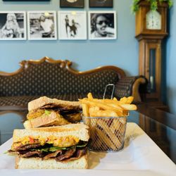 The Coterie Restaurant - Fried Green Tomato BLT;
Bacon, lettuce, fried green tomato, pimento cheese on sourdough.