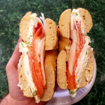 Sunrise Hot Bagels - Lox abd scallion cream cheese on a toasted everything bagel - Bagels Near Me - Belleville, New Jersey Sunrise Hot Bagels - Lox abd scallion cream cheese on a toasted everything bagel - Bagels Near Me - Belleville, New Jersey