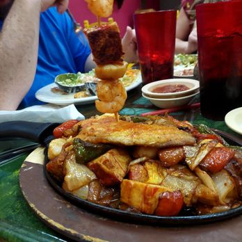 Ameca Mexican Restaurant - Fajitas Gabriel- skewer has shrimp, Scallops,  crab, and fish. - Mexican Near Me - White Hall, Arkansas