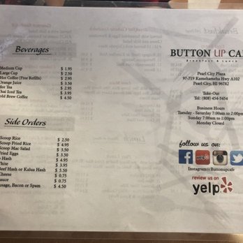 Button Up Cafe - Menu - Breakfast & Brunch Near Me - Pearl City, Hawaii