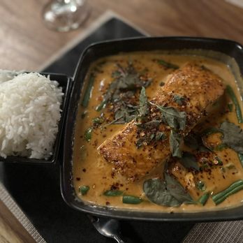 Thai One On - Panang Curry with salmon - Thai Near Me - Carlsbad, California Thai One On - Panang Curry with salmon - Thai Near Me - Carlsbad, California