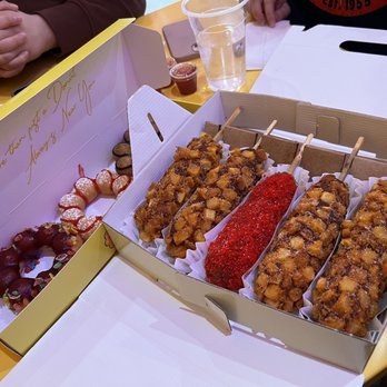 RT 66 Hot Chicken - Raspberry funnel donut, churro donut, blueberry cereal donut. Potato half and half with mozzarella hot Cheetos - Hot Dogs Near Me - Pomona, California