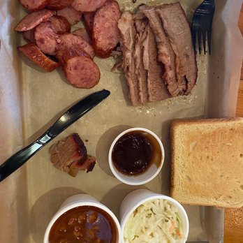 Moo's Barn And Grill - Brisket, sausage, slaw, and baked beans. - Burgers Near Me - Natchez, Mississippi