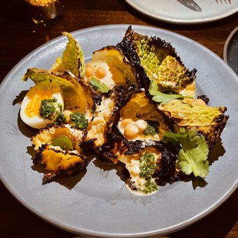 Spencer - Grilled savoy cabbage, chickpea, tahini, zhoug, soft egg - New American Near Me - Ann Arbor, Michigan