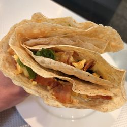 Bacon egg and cheese crepe + spinach