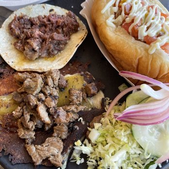 Taqueria La Esquina - Son Sonoran Hotdog Sonoran Hotdog 3. Hotdog and 2 Taco Combo - Tacos Near Me - Tucson, Arizona Taqueria La Esquina - Son Sonoran Hotdog Sonoran Hotdog 3. Hotdog and 2 Taco Combo - Tacos Near Me - Tucson, Arizona