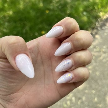 American Nail Spa - White acrylic stiletto nails with iridescent glitter - Nail Salons Near Me - Chicago, Illinois American Nail Spa - White acrylic stiletto nails with iridescent glitter - Nail Salons Near Me - Chicago, Illinois