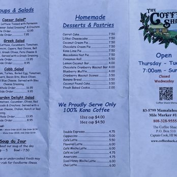 The Coffee Shack - Menu - Coffee & Tea Near Me - Captain Cook, Hawaii The Coffee Shack - Menu - Coffee & Tea Near Me - Captain Cook, Hawaii