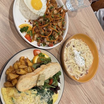 Taste & Glory - The three dishes: Spicy Chichen, Dungeness crab salad, and Carbonara Udon - Breakfast & Brunch Near Me - San Mateo, California Taste & Glory - The three dishes: Spicy Chichen, Dungeness crab salad, and Carbonara Udon - Breakfast & Brunch Near Me - San Mateo, California