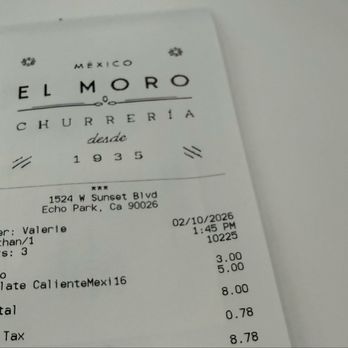El Moro - Receipt - Desserts Near Me - Los Angeles, California El Moro - Receipt - Desserts Near Me - Los Angeles, California