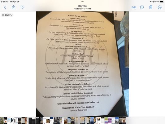 Menu photo 1 Hidden Harbor Restaurant and Bar Bayville, NY Menu photo 1 Hidden Harbor Restaurant and Bar Bayville, NY