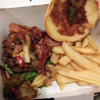 Denny's - Bourbon Bacon Burger with fries - Diners Near Me - Seatac, Washington Denny's - Bourbon Bacon Burger with fries - Diners Near Me - Seatac, Washington