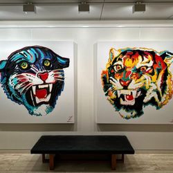 Studio Z - Panther & Tiger Head - FOR SALE - ALL INQUIRES PLZ DM - 60"x60" 1 of 1's - Acrylic on Canvas - 2023 #studioZ