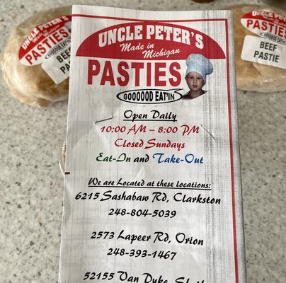 Menu photo 2 Uncle Peters Pasties Clarkston, MI Menu photo 2 Uncle Peters Pasties Clarkston, MI