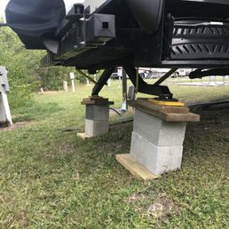 The completely unstable rigging we had to do to fit our RV in the site that they refuse to let us move from. No apologies. No nothing.