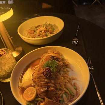 Sampa - Duck pancit and crispy pork pasta - both super delicious - Asian Fusion Near Me - Los Angeles, California