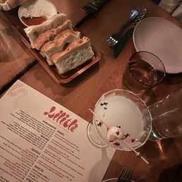Focaccia, lychee cocktail