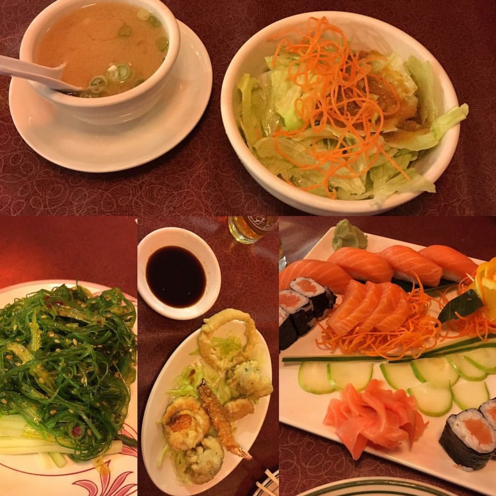 Salmon special #7, seaweed salad, and shrimp &  veggie tempura!