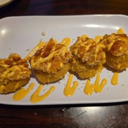 Sake Sushi - Space Ship: fried scallop; spicy salmon atop