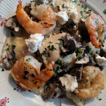 Mercat Bistro - Feta ravioli with shrimp and mushroom. - French Near Me - Dallas, Texas
