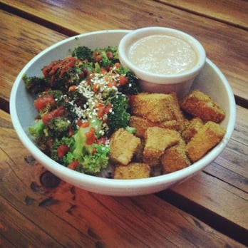 The Bye and Bye - eastern bowl with sriracha and peanut sauce on the side! - Vegan Near Me - Portland, Oregon