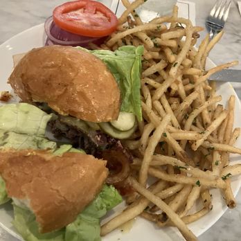 Group Therapy - Brisket burger with fries. - Wine Bars Near Me - Austin, Texas Group Therapy - Brisket burger with fries. - Wine Bars Near Me - Austin, Texas