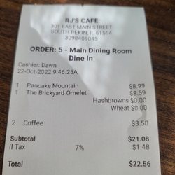 RJ's Cafe - The bill