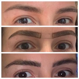 Before, penciled in shape right before microblading, and final brows a couple weeks later. Before, penciled in shape right before microblading, and final brows a couple weeks later.