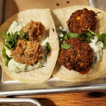 Bartaco Mosaic - From left: fried oyster and falafel - Tacos Near Me - Fairfax, Virginia