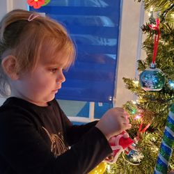 Decorating The Christmas tree with self made ornaments