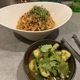Szechuan garlic noodles and pickled cucumbers Szechuan garlic noodles and pickled cucumbers