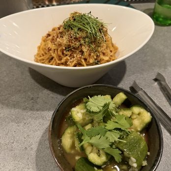 Lineage - Szechuan garlic noodles and pickled cucumbers - Asian Fusion Near Me - Wailea, Hawaii