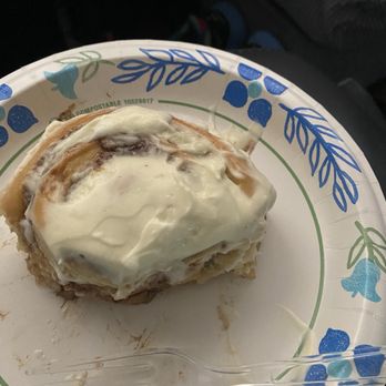 Domain Farmers Market - This is the cinnamon roll on a 10" paper plate so you can see how big it really is...so delicious! - Farmers Market Near Me - Austin, Texas