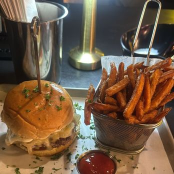 Burgermeister - Brickell - The Meltdown Burger and Sweet potato fries - Burgers Near Me - Miami, Florida