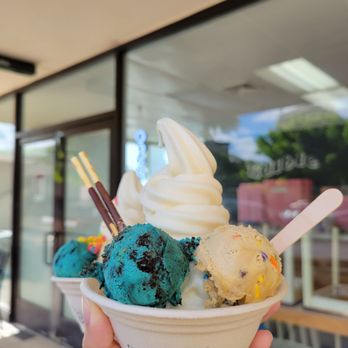 Edible - $7 Sundae with Cookie Monster (on the left) and Birthday Cake (on the right) flavored cookie dough + chocolate pocky sticks. - Desserts Near Me - Honolulu, Hawaii Edible - $7 Sundae with Cookie Monster (on the left) and Birthday Cake (on the right) flavored cookie dough + chocolate pocky sticks. - Desserts Near Me - Honolulu, Hawaii