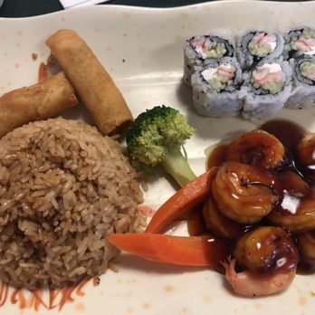 Sakura Cafe - The Special Box with spring rolls, shrimp teriyaki, fried rice, and the East Roll - Japanese Near Me - Hazel Green, Alabama