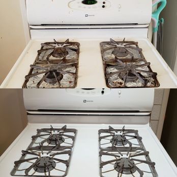 La Shine - Top: before pic of stove Bottom: after pic, sparkly clean - Office Cleaning Near Me La Shine - Top: before pic of stove Bottom: after pic, sparkly clean - Office Cleaning Near Me