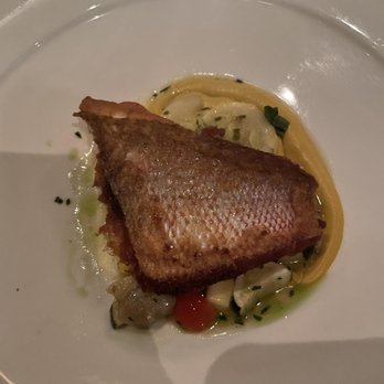 The Grey - Red snapper with summer squash, clams, and saffron - New American Near Me - Savannah, Georgia The Grey - Red snapper with summer squash, clams, and saffron - New American Near Me - Savannah, Georgia
