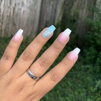 Q's Nails - Vinny did another amazing job with a perfect French ombré nail tried something new and added a blue marble accent nail. - Nail Salons Near Me - Morton Grove, Illinois Q's Nails - Vinny did another amazing job with a perfect French ombré nail tried something new and added a blue marble accent nail. - Nail Salons Near Me - Morton Grove, Illinois